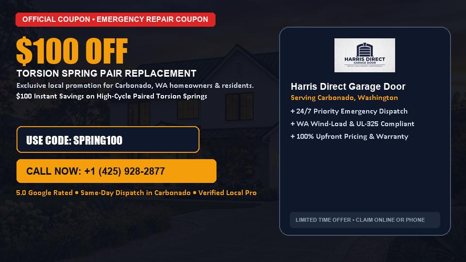 $100 OFF Dual High-Cycle Torsion Spring Replacement in Carbonado, WA - Harris Direct Garage Door