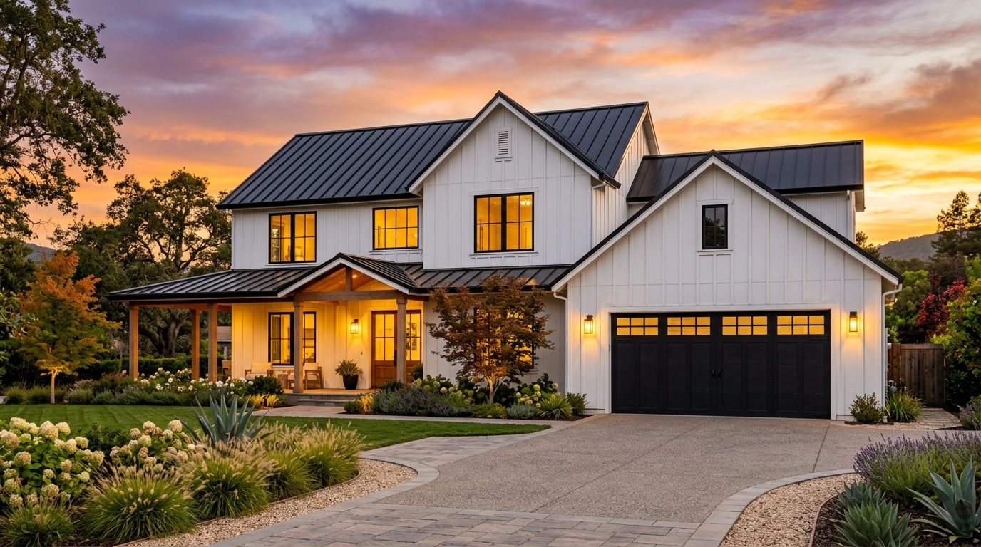 Harris Direct Garage Door Exterior Closed Garage Door at Twilight